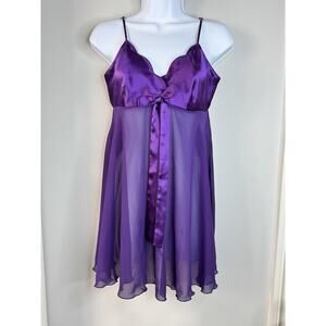 VTG Y2K Victorias Secret Satin Sheer Babydoll Top Sm Purple Fairy Bow Feminine